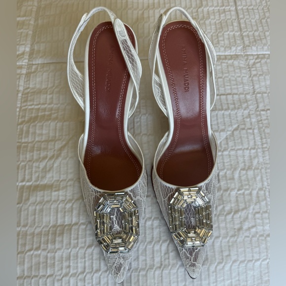 Amina Muaddi Camelia White Lace Heels - Picture 4 of 11